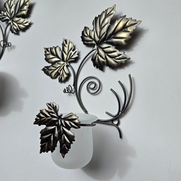 Vintage PartyLite Antique Grape Leaf Sconce Wall Candle Holders Set of 2 - Picture 2 of 7